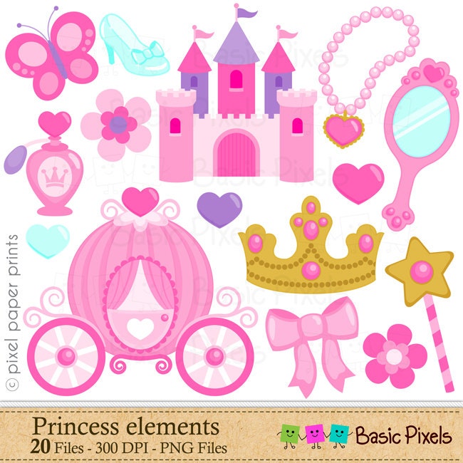 Princess Elements Clip Art Pink Princess Clipart Commercial Etsy