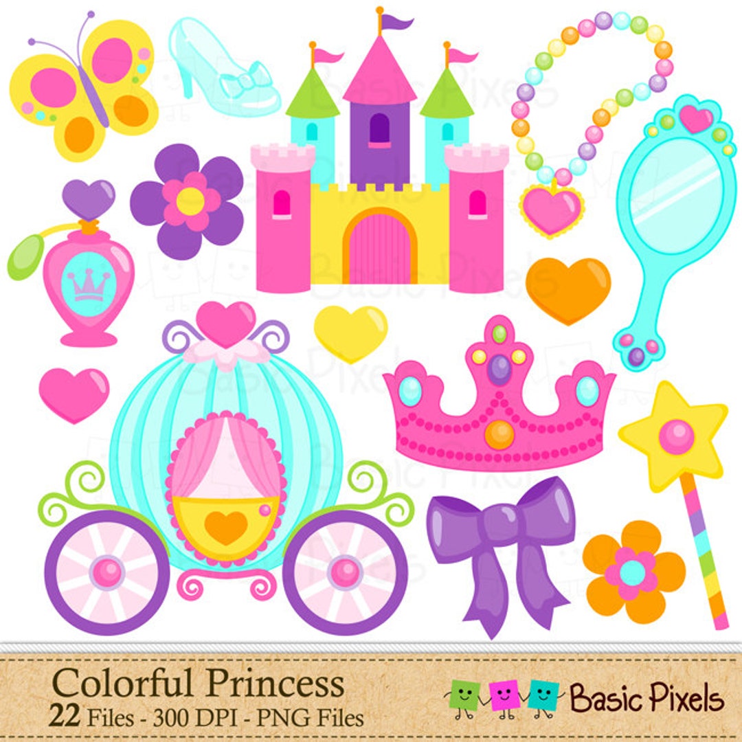 Colorfuln Princess Colorful Princess Clip Art - Princess Clipart -commercial Use - Etsy