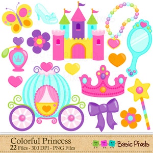 Colorful Princess Clip Art - Princess clipart -commercial use