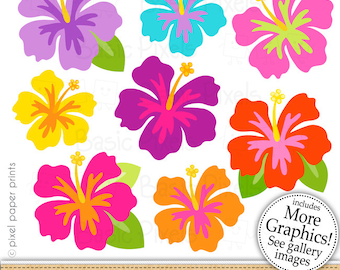 Hibiscus clipart - Happy hibiscus - Clip art - commercial use