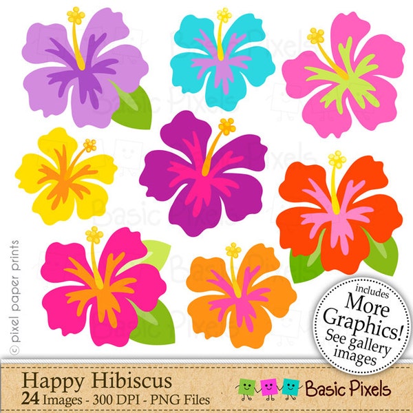 Hibiscus clipart - Happy hibiscus - Clip art - commercial use