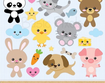 Kawaii animals clipart - Digital Clip Art - Cute Animal Graphics - Personal and Commercial Use