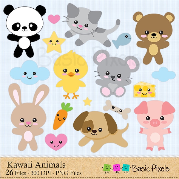 Kawaii animals clipart - Digital Clip Art - Cute Animal Graphics - Personal and Commercial Use