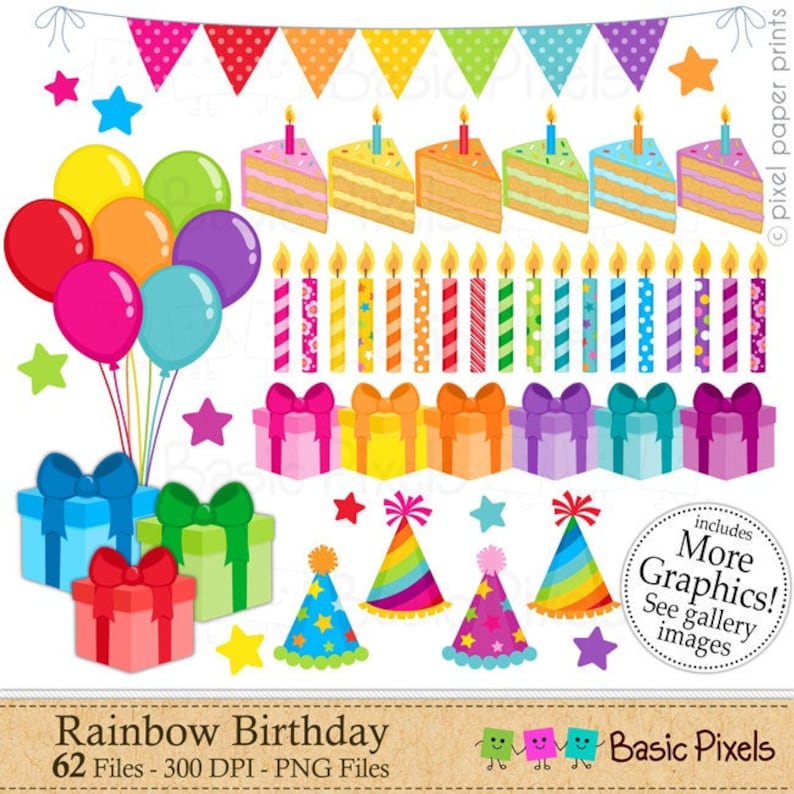 Birthday Clipart Digital Clip Art Rainbow Birthday Personal and commercial use image 1