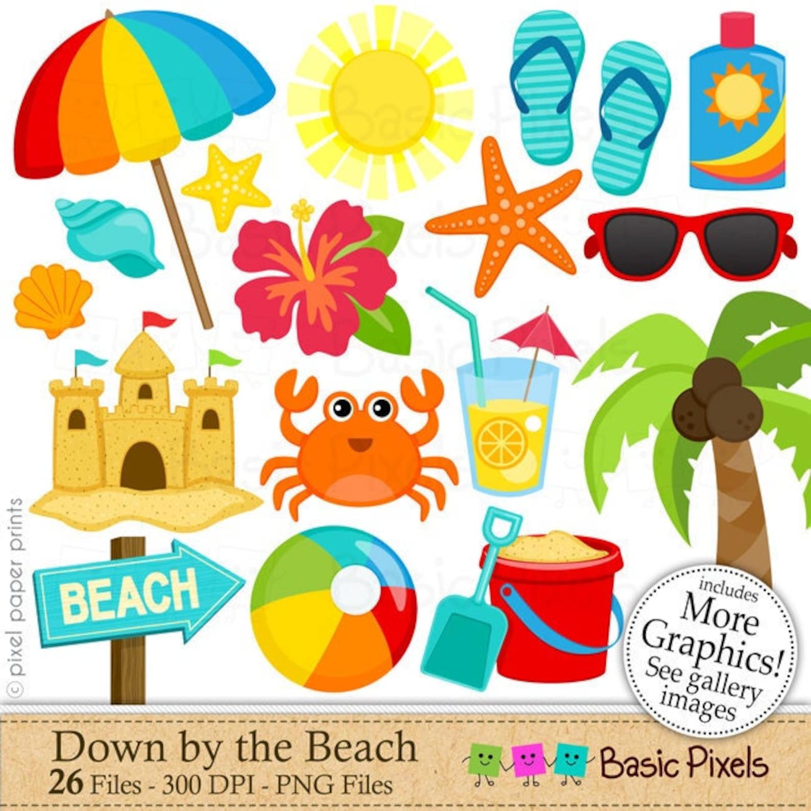 Beach Clipart - Digital Clip Art - Personal and Commercial Use - Etsy