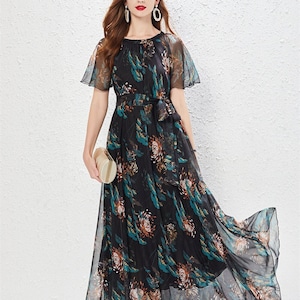 110 Colors Chiffon Flower Long Sleeve Party Big Hem Dress Evening Wedding Maternity Lightweight Holiay Bridesmaid Maxi Skirt