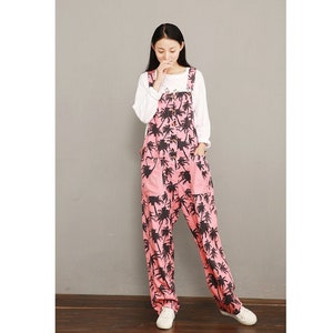 Women Casual Linen Jumpsuits Overalls Pants With Pockets Vintage Cotton Harem Pants