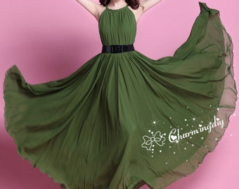 grass green color dress Chiffon Maxi Dress: Grass Green Sleeveless Bridesmaid Gown