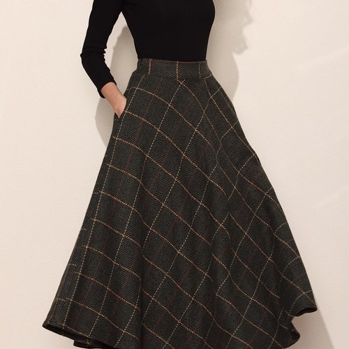 7 Colors Autumn Dark Green Wool Skirt Long Woolen Wool Party - Etsy