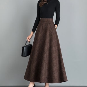 Coffee Grid Wool Skirt Long Woolen Wool Party Skirt Evening Wedding Big Hem Dress Women Skirt Maxi Skirt Custom Size