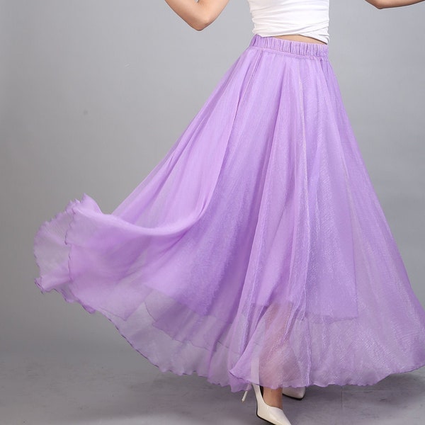 100+ Colors Chiffon High Quality Purple Long Party Skirt Evening Wedding Lightweight Summer Holiday Beach Bridesmaid Maxi Skirt