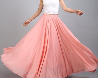 100+ Colors Chiffon High Quality Orange Pink Long Party Skirt Evening Wedding Lightweight Summer Holiday Beach Bridesmaid Maxi Skirt