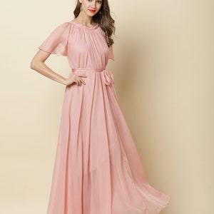110 Colors Chiffon Blush Pink Short Sleeve Dress, Long Party Dress, Maternity dress, Bridesmaid Dress, Baby Shower Dress, Custom size dress