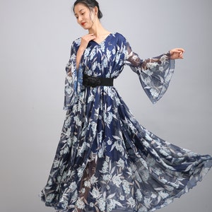 110 Colors Chiffon Dark Blue flower Long Party Evening Wedding Lightweight  Maternity Dress Sundress Summer Dress Bridesmaid  Maxi Skirt