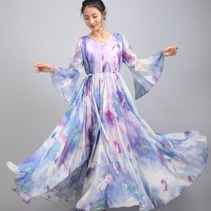 110 Colors Chiffon Purple Blue flower Long Party Evening Wedding Lightweight  Maternity Dress Sundress Summer Dress Bridesmaid  Maxi Skirt