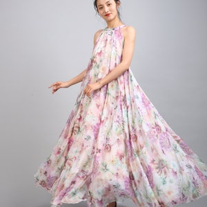 Chiffon Floral Maxi Dress: Purple Party Gown, Bridesmaid Skirt