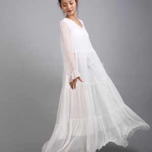 White Chiffon Maxi Dress: Lightweight Wedding Bridesmaid Gown