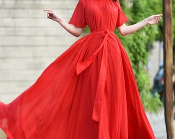 red chiffon dress