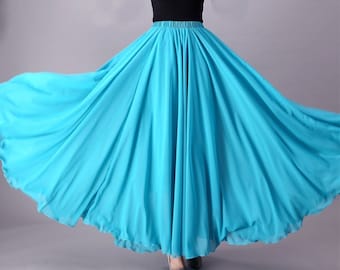 100+ Colors Chiffon High Quality sky blue Long Party Skirt Evening Wedding Lightweight Summer Holiday Beach Bridesmaid Maxi Skirt