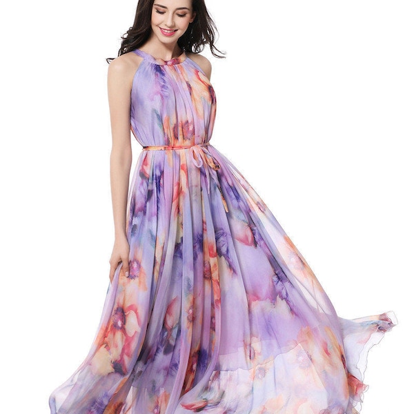 110 Colors Chiffon Purple Floral Flower Long Party Evening Wedding Lightweight  Maternity Dress Sundress Summer Dress Bridesmaid  Maxi Skirt