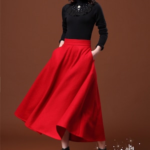 Red Wool Maxi Skirt: Autumn Wedding Party Dress, Custom Size