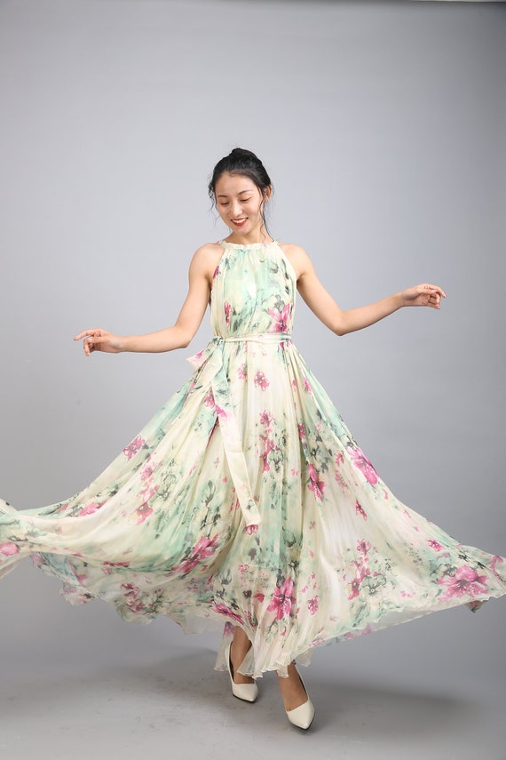 Chiffon Flower Maxi Dress: Lightweight Wedding Party Gown