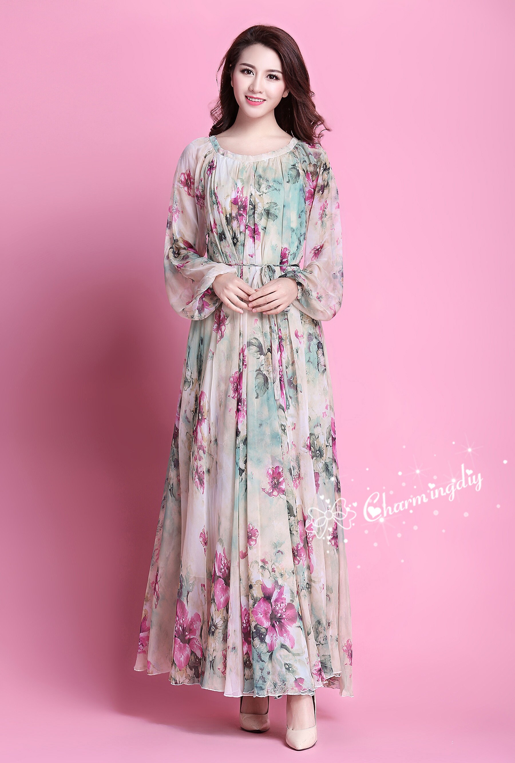 chinese dress ladies Pohullan Long Sleeve Floral Dress Dresses Plus Size Women Beach Party  Garden Maxi Dress Color Flower XXXL at Amazon Women's Clothing store