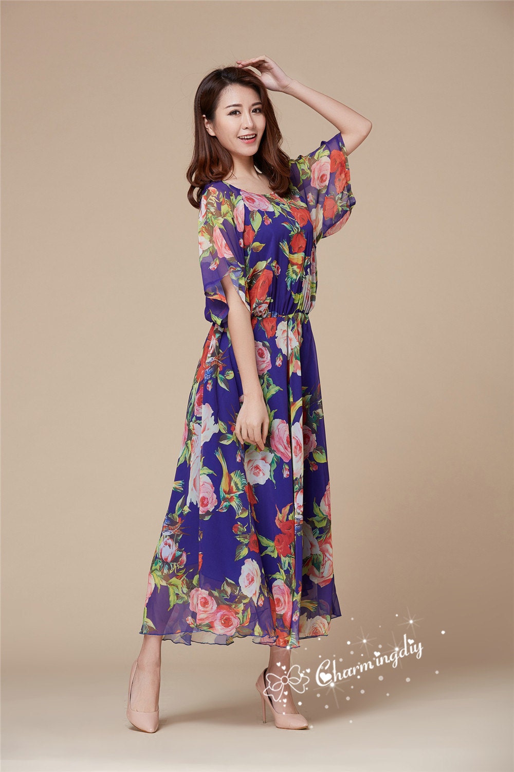Floral Chiffon Maxi Purple