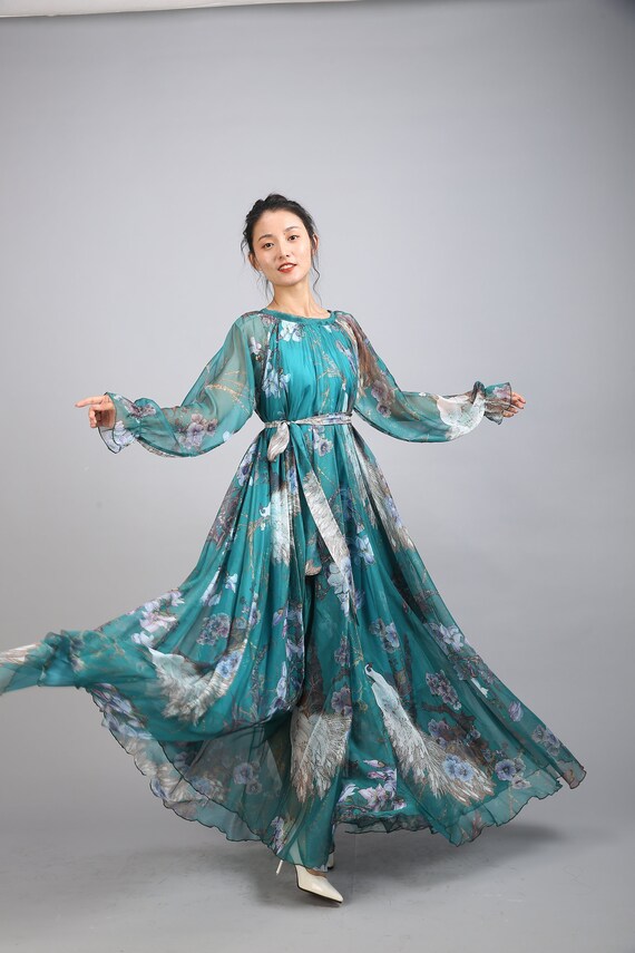 green chiffon floral dress Baltic Born Womens Audrey Deep V Maxi Dress | Green Floral
