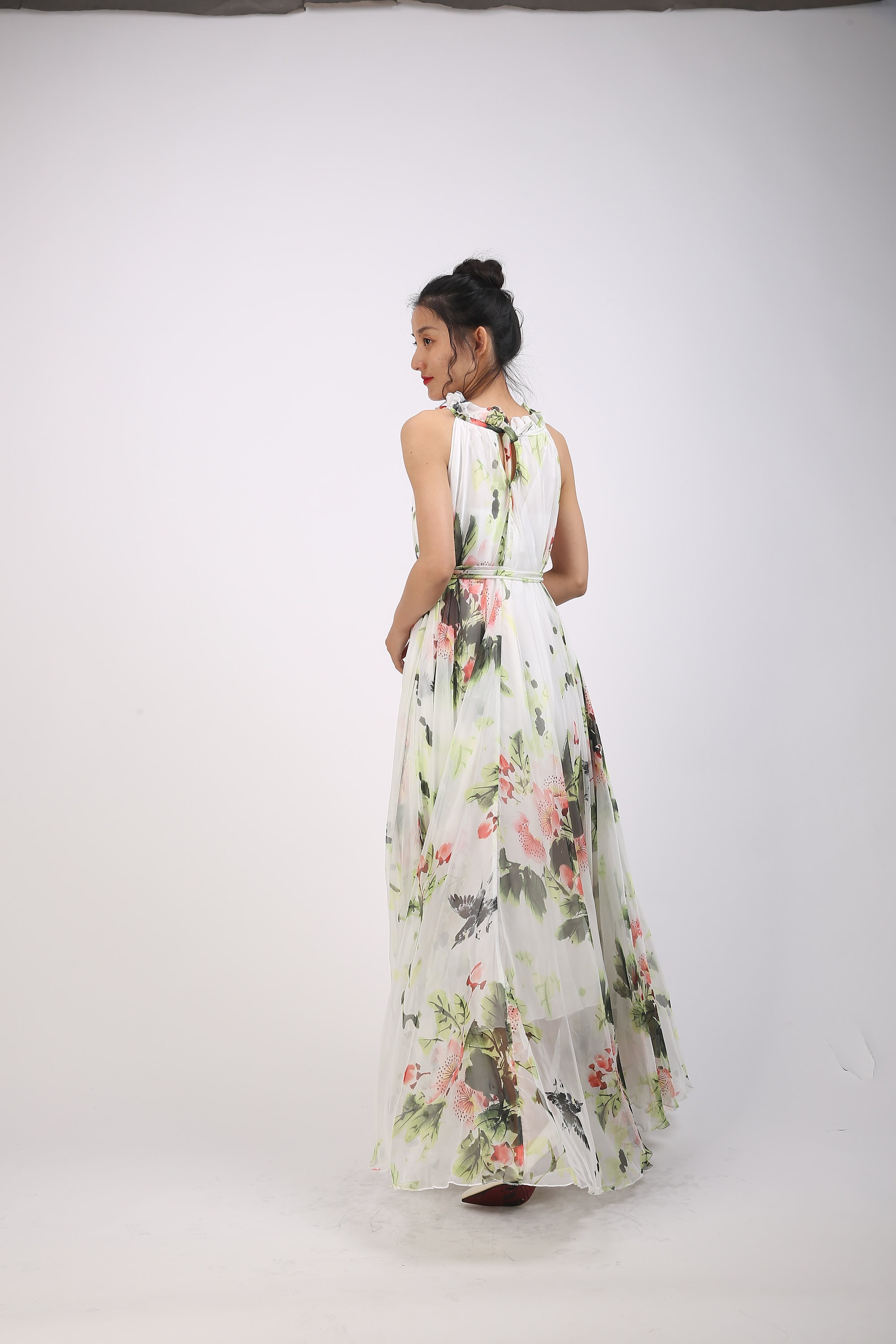 sachin and babi light blue dress Good American Chiffon Bias-Cut Ruffle Dress main image 0