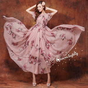 110 Colors Chiffon Rose Flower Long Party Dress Evening Wedding Lightweight Sundress Summer Holiday Beach Dress Bridesmaid Dress Maxi Skirt image 3