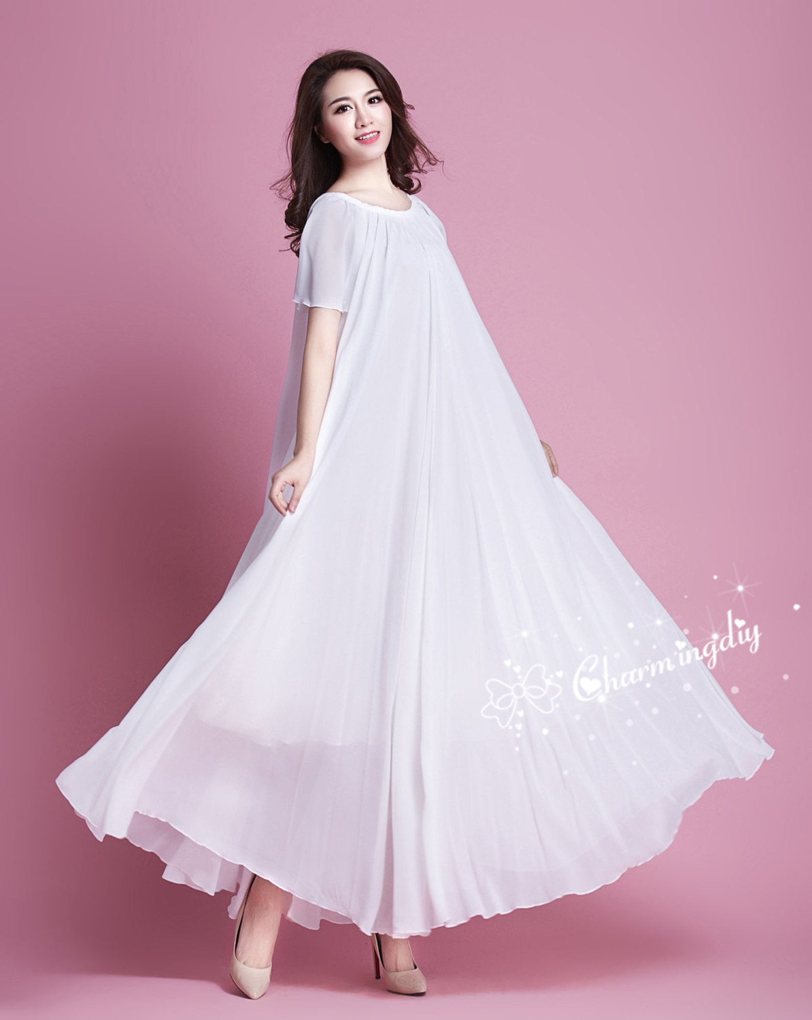 Chiffon Holiday Dress with Sweetheart Neck by MQ1145 main image 1