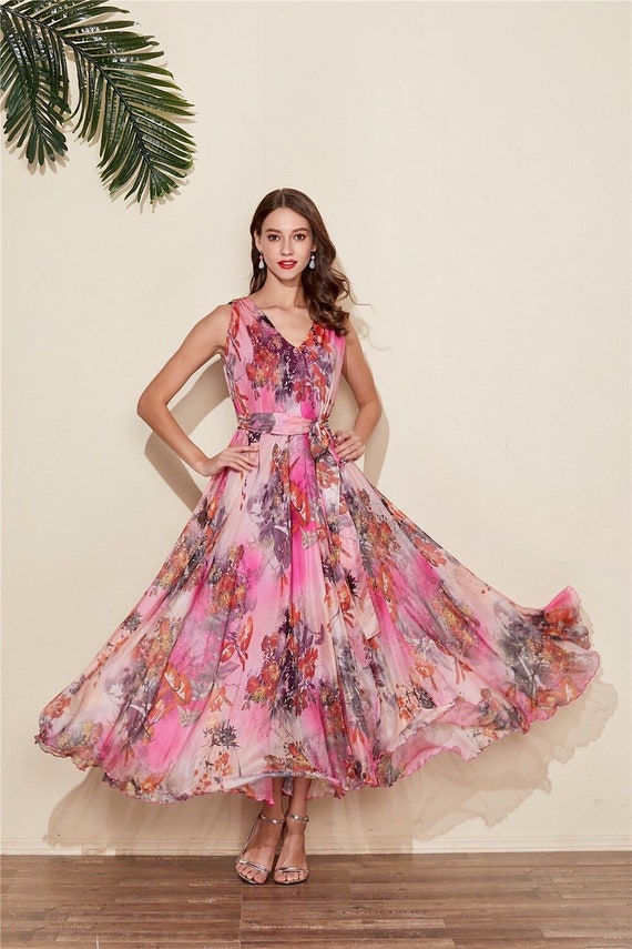 110 colores chifon rosa flor largo fiesta noche boda ligero vestido de maternidad vestido de verano dama de honor Maxi falda Etsy Mexico