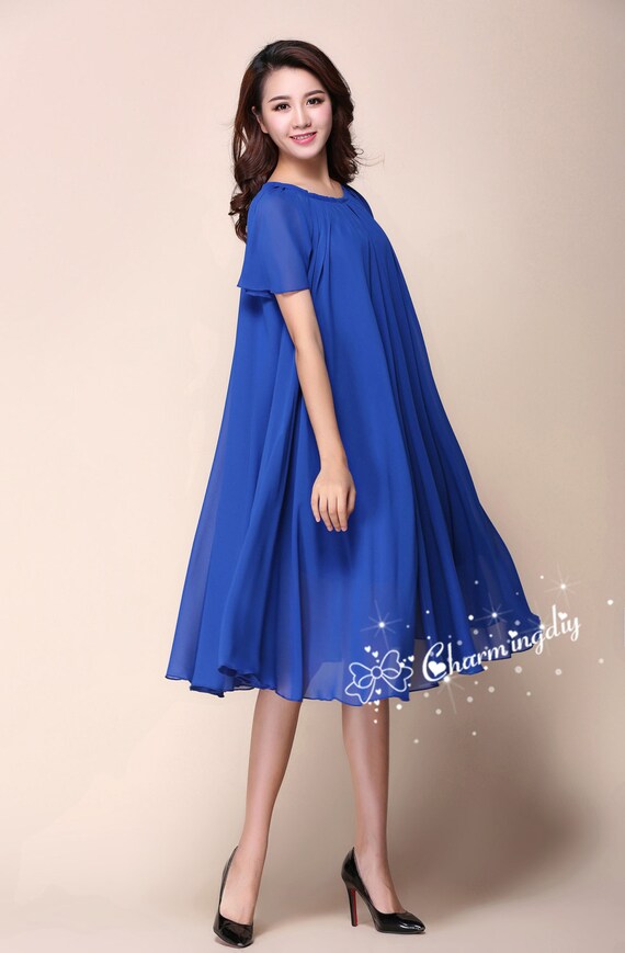Blue Chiffon Bridesmaid Dress: Short Sleeve Summer Sundress - Etsy