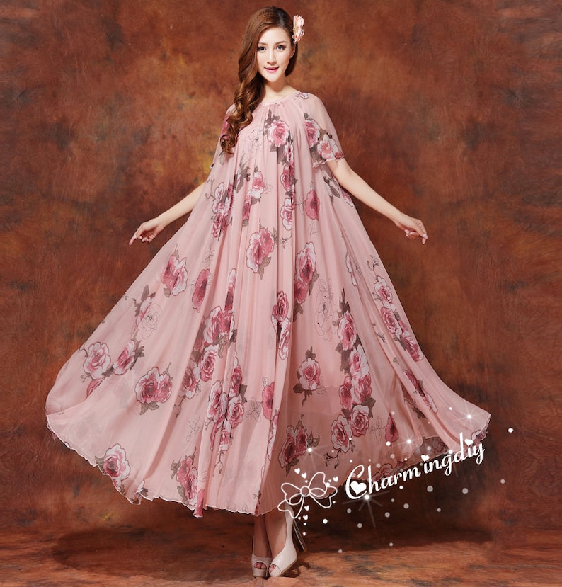 110 Colors Chiffon Rose Flower Long Party Dress Evening Wedding Lightweight Sundress Summer Holiday Beach Dress Bridesmaid Dress Maxi Skirt image 2