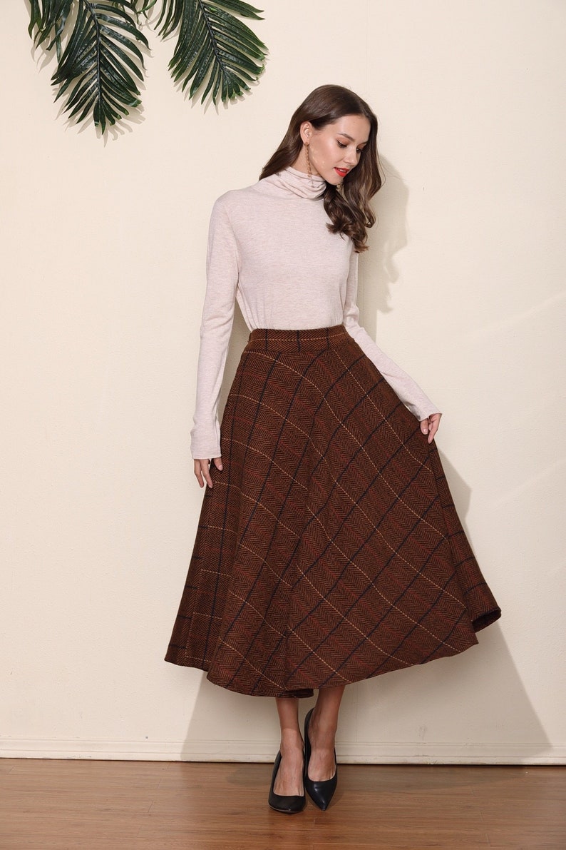 Longue Laine Partieetsy Grille Hi2wde9 Jupe Café En Brun vNO0m8nw