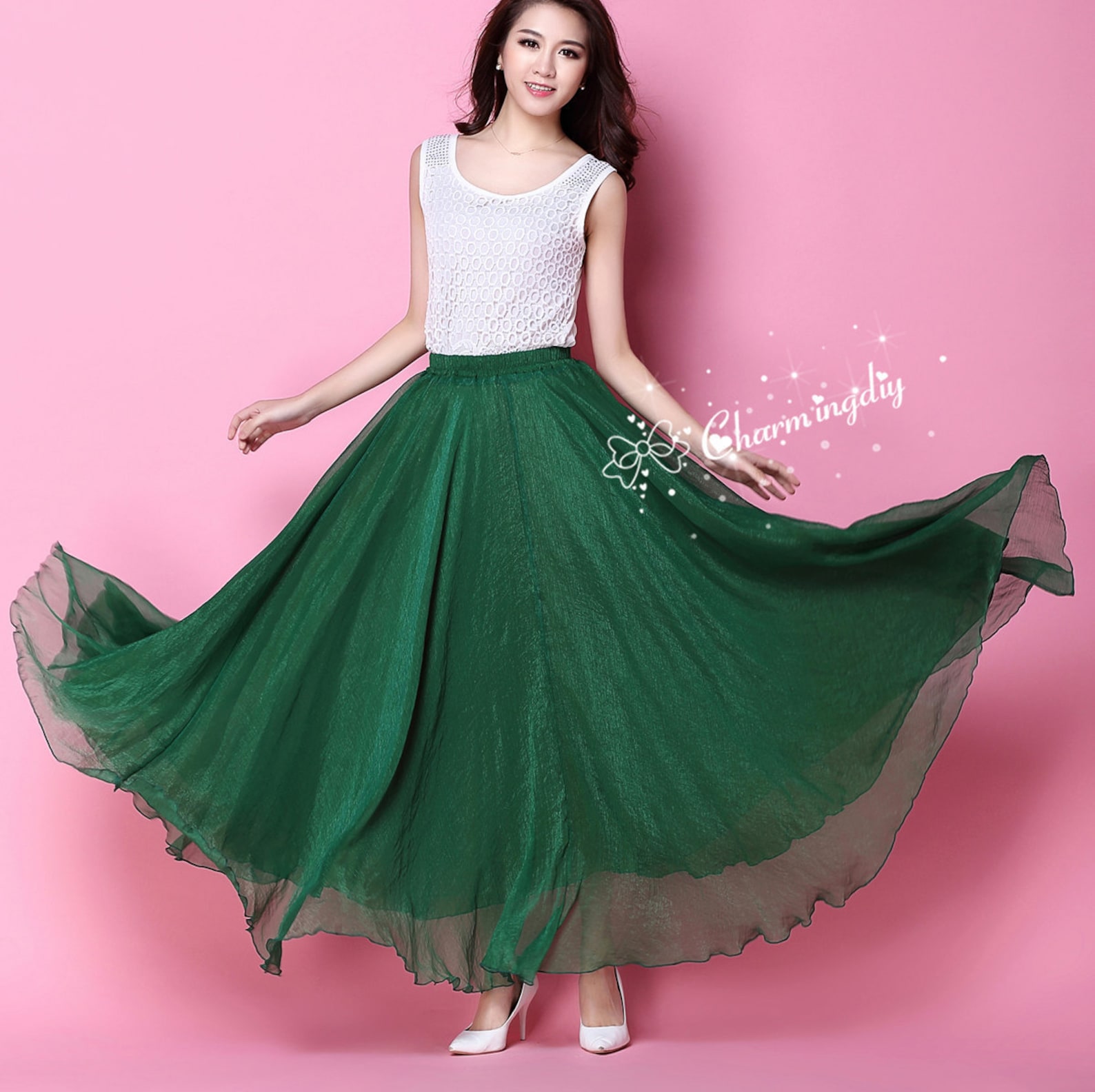 110 Colors Chiffon Emerald Green Long Party Skirt Evening Etsy