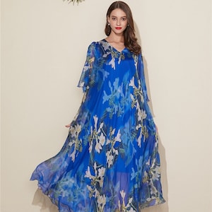 110 Colors Chiffon Blue Short Sleeves Long Party Dress Wedding - Etsy
