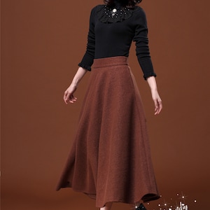 Tan Wool Maxi Skirt: Autumn Wedding Party Dress, Custom Size