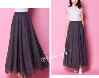 Chiffon Coffee Long Party Skirt Evening Wedding Lightweight Sundress Summer Holiday Beach Dress Bridesmaid Dress Maxi Skirt 13 color YM033