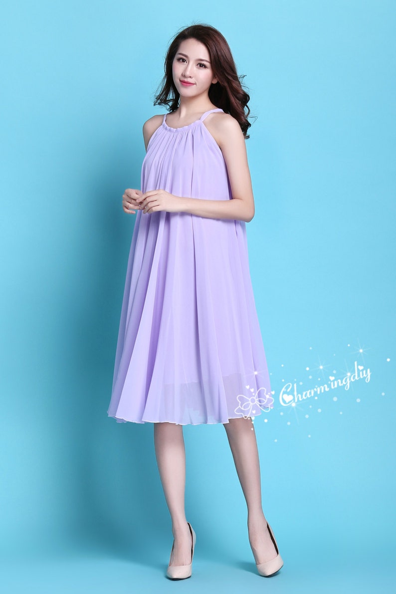 110 Colors Chiffon Light Purple Knee Dress, Party Dress, Wedding Lightweight Sundress Summer Holiday Beach Dress Bridesmaid Dress Skirt image 2