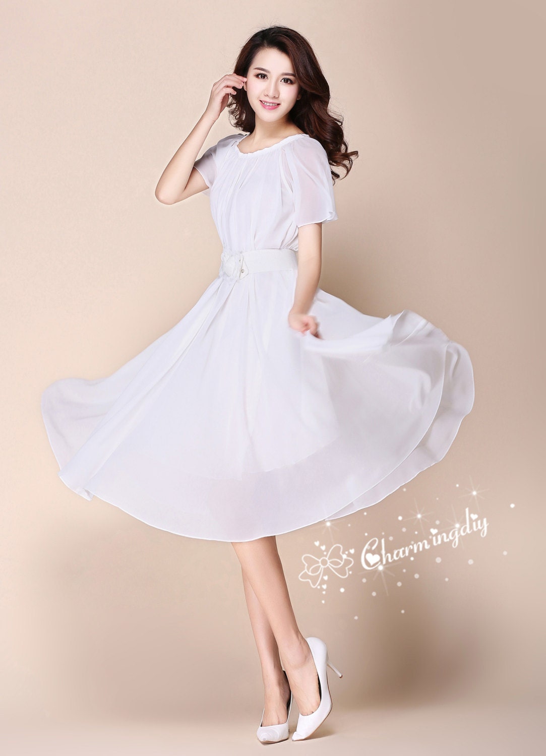ワンピース Chiffon frill skirt white Short ruffled skirt white / beige For Women | Sandro Paris