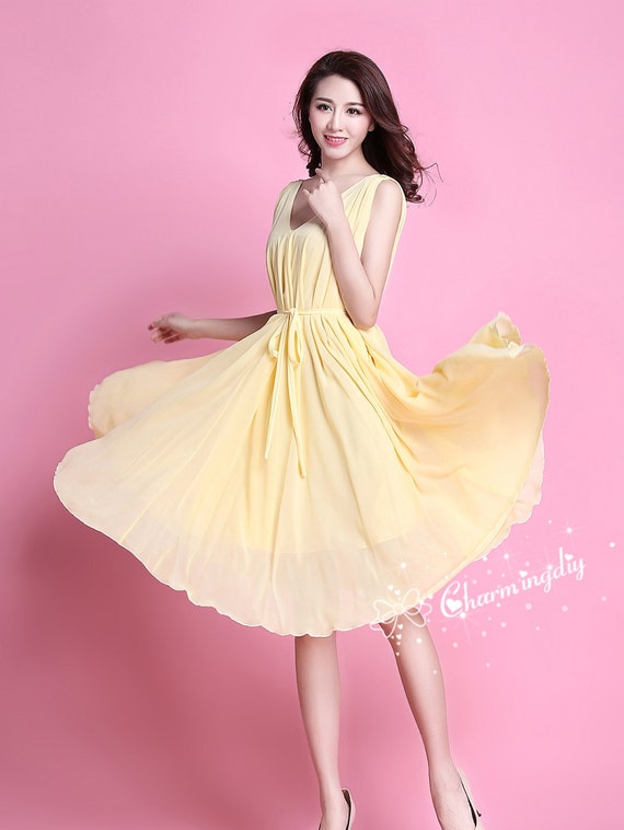 Yellow Chiffon V-neck Dress: Summer Beach Party Bridesmaid Skirt - Etsy