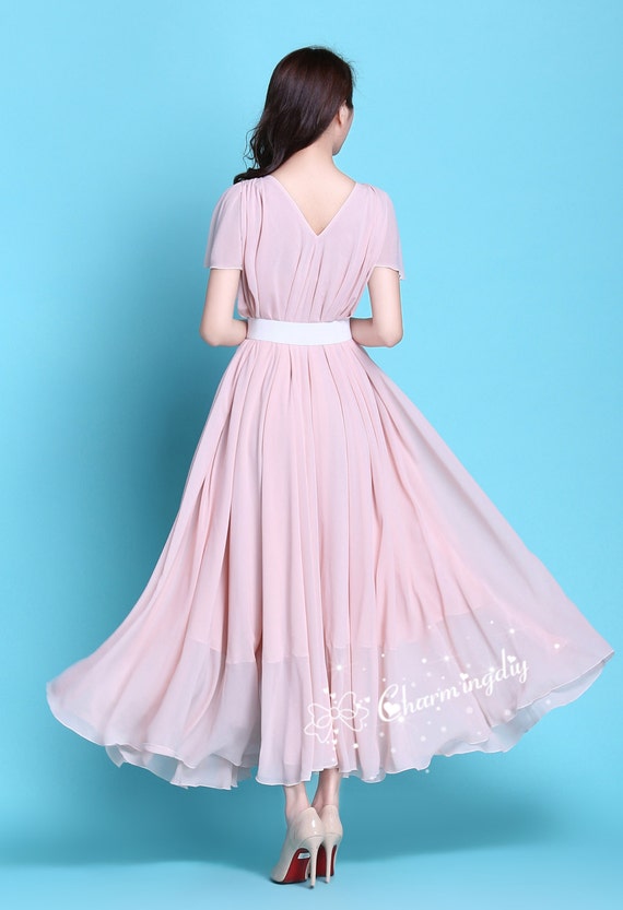 Pink Chiffon Maxi Dress: Lightweight Summer Bridesmaid Gown