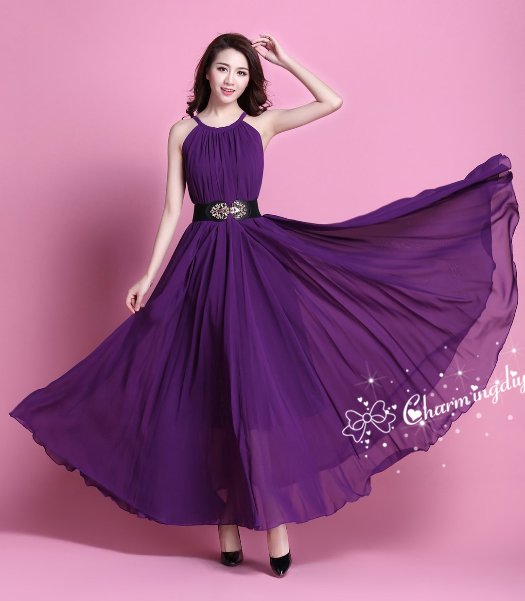 dark purple maxi dress purple maxi dresses for women Dark purple maxi dress with circle skirts.  Golden color detail in neck  GUNTINA