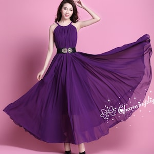 Dark Purple Chiffon Maxi Dress: Party, Wedding, or Maternity