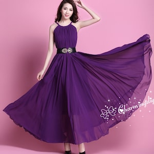 110 Colors Chiffon Dark Purple Long Party Dress Evening - Etsy