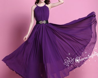 110 Colors Chiffon Dark Purple Long Party Dress Evening Wedding Sundress Maternity Dress Summer Beach Dress Bridesmaid Dress Maxi Skirt J020