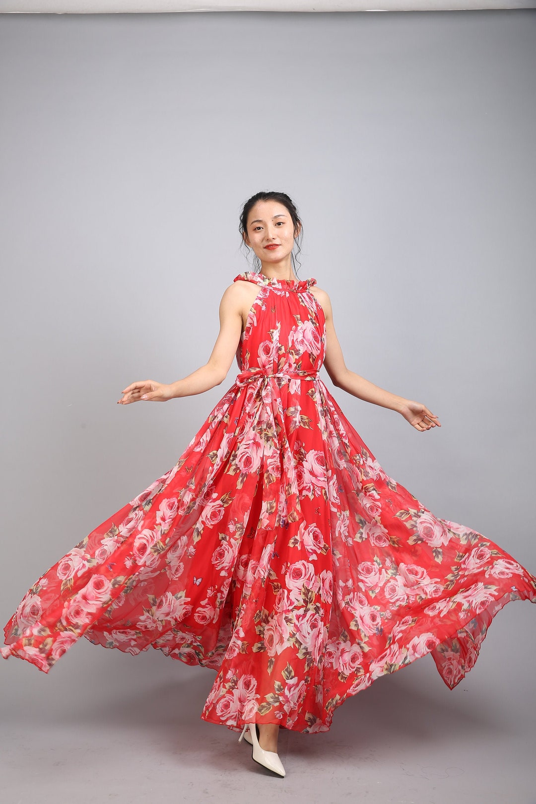 110 Colors Chiffon Red Flower Long Dress, Maxi Dress, Summer Dress