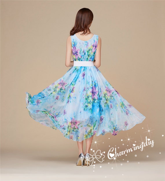 Blue Purple Floral Chiffon Maxi Dress: Lightweight Party Bridesmaid Skirt - Etsy Blue Purple Floral Chiffon Maxi Dress: Lightweight Party Bridesmaid Skirt - Etsy